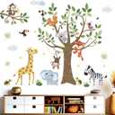 Jungle Animals Wall Decals for Baby: Peel and Stick Monkey Elephant Giraffe Tiger Wall Stickers - Wall Decor Art Kids Supplies Ages 1-12 Years