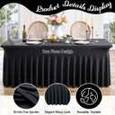 leegleri Black Spandex Table Clothes for 8 Foot Rectangle Tables, 8 Pack Wrinkle Free Rectangle Table Cloth 8ft Stretch Fitted Tablecloths with Skirt for Parties Weddings Birthday Banquet Baby Shower