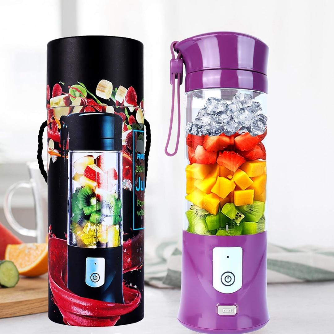 Portable Personal Blender for Smoothies, 13oz USB Rechargeable Cordless Travel Blender with 6 Serrated Stainless Steel Blades, Ice Crusher, Juicer Cup, Self-Cleaning, BPA-Free, for Outdoor&Kitchen Use