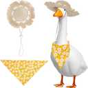 Pastoral Style Porch Goose Outfits, Summer Autumn Goose Clothes Dress Set Buckwheat Hat & Bandana Scarf for 23" Lawn Statue Pet Costume for Patio Yard Garden Decoration (Yellow Daisy) (Beige)
