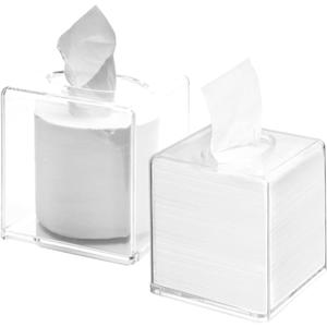 2 Pack Square Acrylic Clear Tissue Boxes, 5 x 5 x 5.5 Inch Acrylic Tissue Box Cover Cube Facial Tissue Box Holder Clear Roll Tissue Box for Bathroom Kitchen Vanity Bedroom