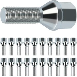 SCITOO M12x1.25 Wheel Lug Bolt 12x1.25 Lug Nut Bolts 20 Pcs Silver Shank Length 28mm Compatible for Jeep Compass for Renegade for Cherokee, for Fiat, for Chrysler 200, for Dodge Dart