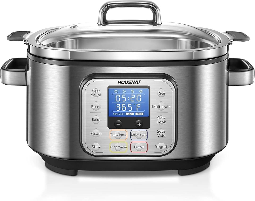 HOUSNAT Slow Cooker, 10 in 1 Programmable Slow Cooker 6QT 304 Stainless Steel Inner Pot, Multi-Cooker with Rice, Yogurt, Saut, Steam, Delay Start & Adjustable Temp for Large Families & Entertaining, 6 Quarts