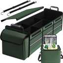 Snuopfy Car Trunk Organizer,115L Heavy Duty Collapsible Trunk Storage, with Insulated Leakproof Cooler Bag Vehicle Cargo Organizer with Lid, 3 Compartments, Straps For Car,Suv,Jeep,Sedan-Green