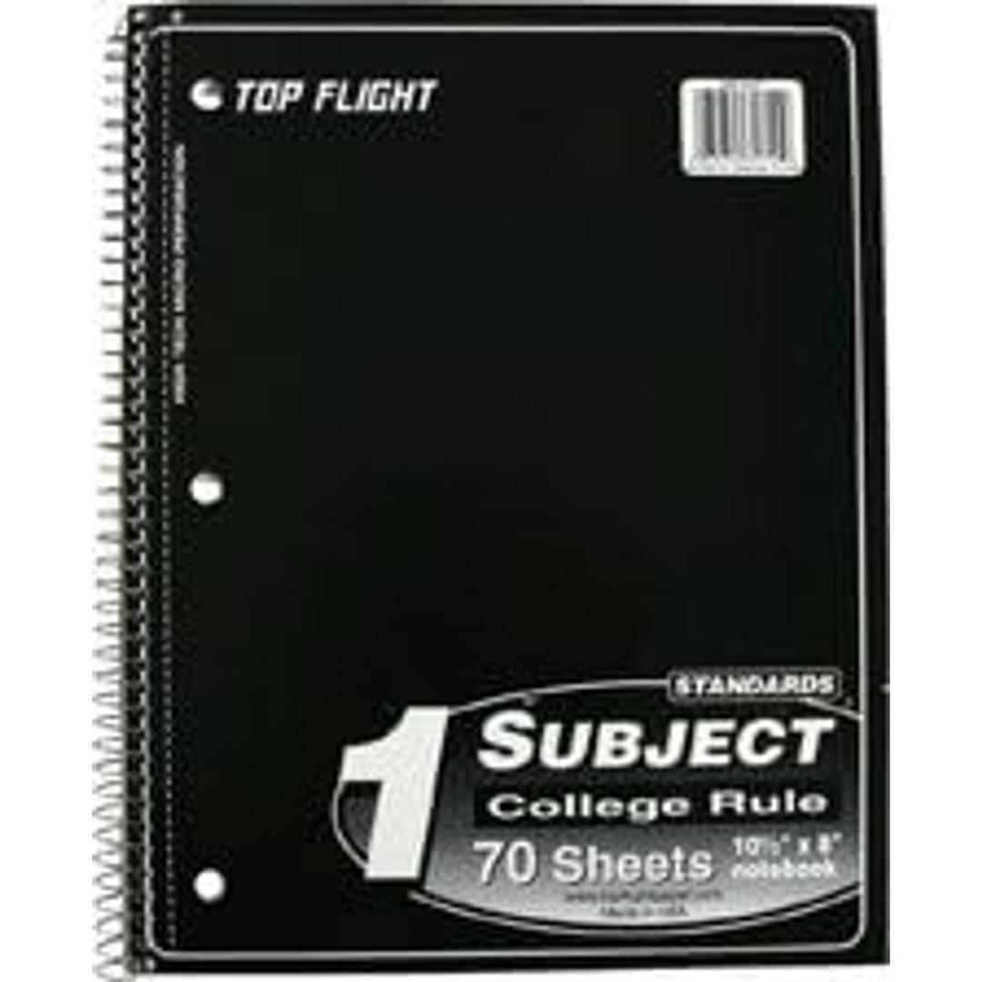 Top Flight Spiral Notebook, 1 Subject, 70 Wide Ruled Sheets , Black