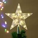 Prelit Christmas Star Tree Topper 9'' Clear Five-Pointed Star Tree Topper with Warm White Lights for Indoor Office Xmas New Year Holiday Tree Decoration