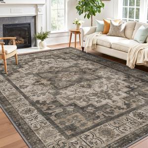 LUMI 8x12 Washable Area Rug for Living Room, Ultra Soft Stain Resistant Carpet with Non Slip Rubber Backing, Non-Shedding Low Pile Rugs for Bedroom, Dining Room, Indoor, Office (Wistful)