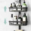 LAMU Adjustable Shower Caddy Hanging, Rust-Proof Hanging Organizer, 3-Tier Aluminum Alloy + ABS, Over-the-Showerhead with Hooks, Razor Holder, Soap Dish, Black