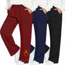 3 Pack Women's Plus Size Fleece Lined Sweatpants, Wide Leg Thermal Winter Pants, Warm Yoga Lounge Joggers (XX-Large, Black, Navy Blue, Wine Red)