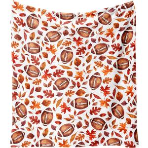 Fall Thanksgiving Blankets,Football with Maple Leaves Farmhouse Blanket Throw,Thanksgiving Fall Flannel Fleece Throw Blanket for Home Living Room Couch Bed Chair or Dorm Decor 60"x50"