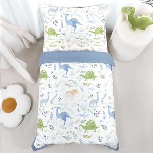 Pea Pod Muslin Toddler Bedding Set 3-Piece - Soft Breathable Crib Bedding with Fitted Sheet, Quilt & Pillowcase for Infant & Kids Bed | Machine Washable Nursery Bed Set (Dinosaur)