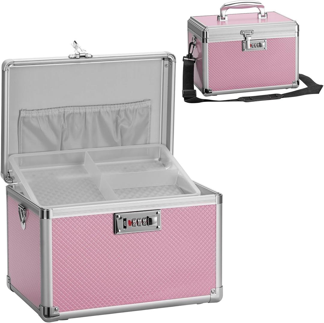 Medicine Lock Box with Combination Lock - 11.2 x 7.6 x 7.6 Inches - First Aid Safe Medication Storage Box, Medications and Personal Items, Safe Boxes for Home and Outdoor - Pink