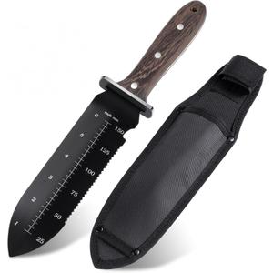 2 x Hori Hori Garden Knife, Garden Tools with Sheath for Planting,Weeding,Digging, 7" Stainless Steel Soil Knife with Cutting Edge, Full Tang Wood Handle with Hanging Hole, Black
