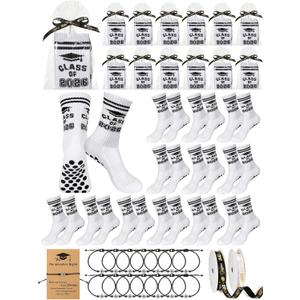 Glitopper 12 Set Class of 2026 Graduation Gifts Sock for Her Him Congratulation Bracelet Set for College School Party Favors (White)