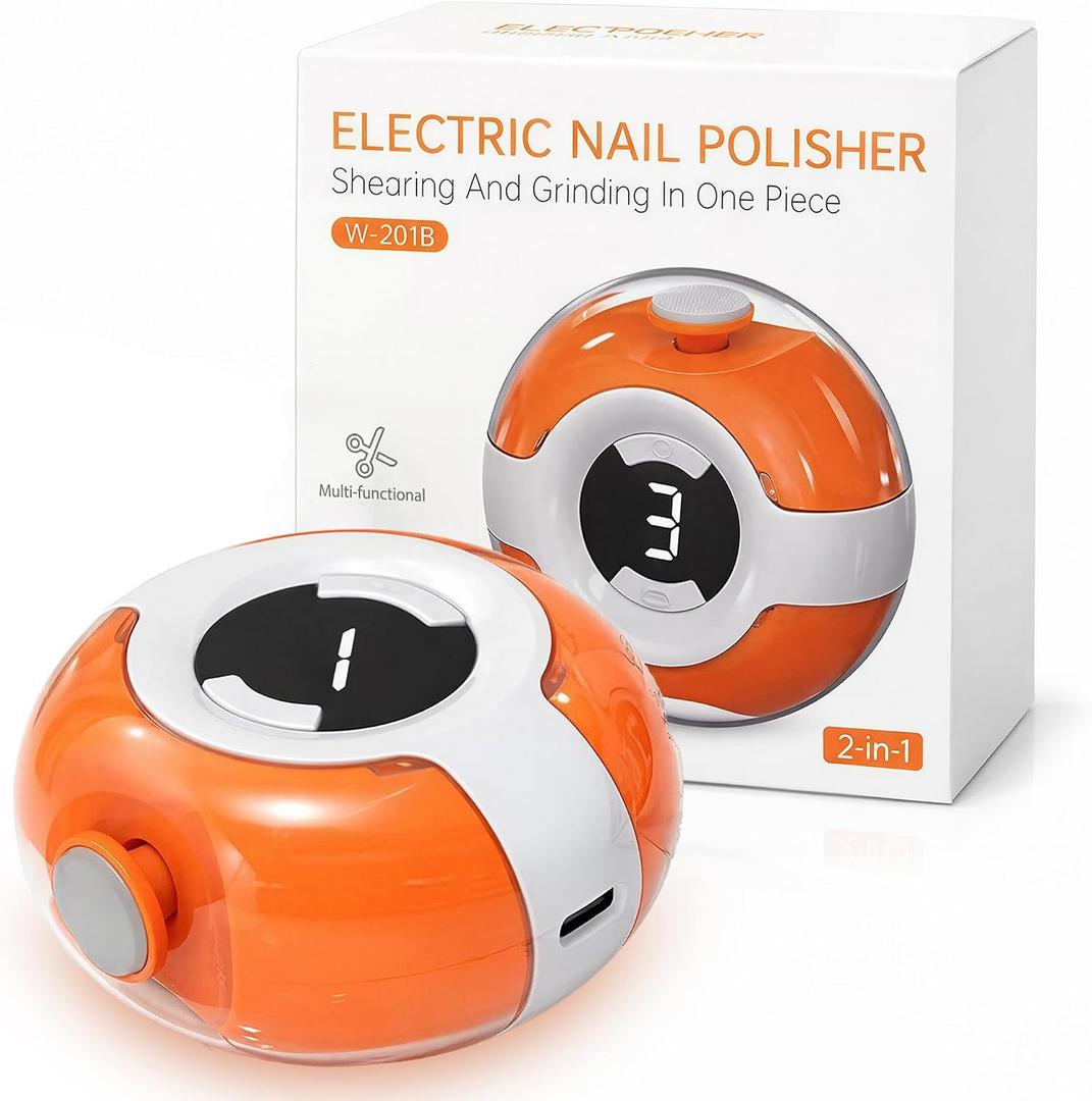 Electric Nail Clipper for Adults & Kids Rechargeable Automatic Nail Trimmer with Built-in File & LED Light, Safe & Easy Nail Care for Fingernails & Light Trimming (Orange)
