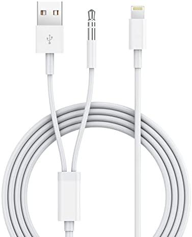 iSkey Aux Cord for iPhone, 2 in 1 3.5mm Aux Cable for Car with Charger Cord Compatible with iPhone 13 12 11 XS XR X 8 7 6 iPad iPod Home Audio, Speaker, Headphone Support All iOS Version (4 FT)