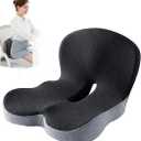 Memory Foam Office Chair Cushion, L-Shaped Integrated Seat Cushions, Chair Seat Cushion for Lower Back Tailbone Protection, Lumbar Support (Black Gray)