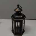 JHY DESIGN Decorative Candle Lanterns 14.5" High Vintage Style Hanging Lantern, Metal Candleholder for Indoor Outdoor, Events, Parties and WeddingsBlack with Gold Brush