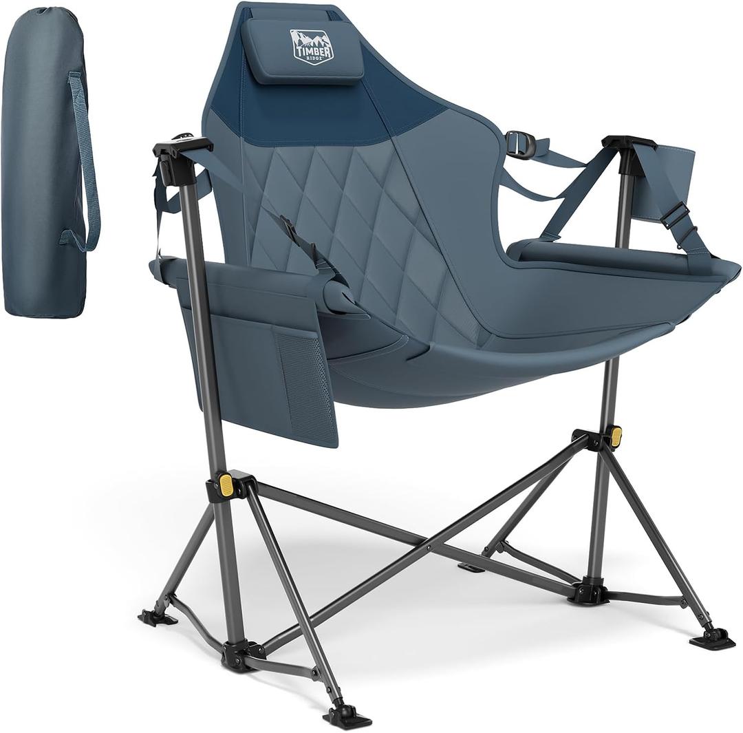 TIMBER RIDGE Hammock Camping Chair with Adjustable Backrest, Heavy Duty Folding Hammock Chair Supports 300lbs, Portable Hammock Chair for Camping, Travelling and Patio, Blue
