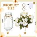 4 Sets Mason Jar with Lights White Faux Peony Decorative White Centerpieces for Tables Mason Jars Flowers Decorations LED Farmhouse Vase for Home Wedding Event Party Decor