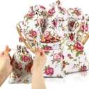 Pangda 30 Pcs 5.1 x 7 Inch Rose Drawstring Gift Bags Mother's Day Burlap Floral Jewelry Bags Packing Storage Floral Linen Sacks Pouches for Wedding DIY Craft Birthday Party