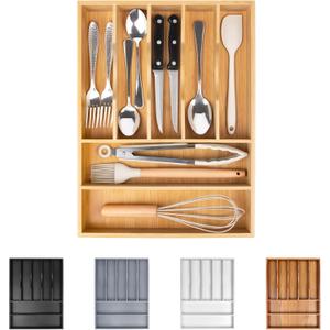 Bellsal Bamboo Silverware Drawer Organizer, Kitchen Utensil Drawer Organizers, 12"x15.7" Utensils Holder Cutlery Tray with Grooved Drawer Dividers for Kitchen Flatware Bedroom Office(7 Slot, Natural) (Nature)