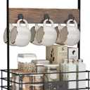 IBUYKE Coffee Mug Holder, Metal 6 Mugs Coffee Cup Holder with Storage Basket,Countertop, Coffee Bar Organizer Countertop Station,Large Mug Display Rack Stand for Kitchen Home Office UTBJ004H