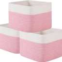 OIAHOMY 9x9x7 Storage Cubes, Cotton Rope Woven Baskets for Organizing, Cube Storage Bin, Small Gift Basket for Shelf, 3-Pack, Pink&White