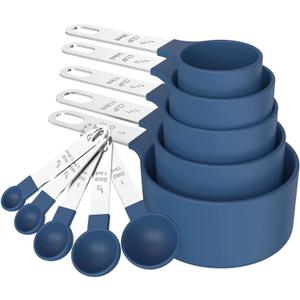 10 PCS Measuring Cups & Spoons Set, Stackable Cups and Spoons, Nesting Measure Cups with Stainless Steel Handle, Kitchen Gadgets for Cooking & Baking (Blue)