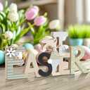 5 x Shzbtdo Easter Decorations for Home, Farmhouse Table Wooden Bunny Mantel Decors, Indoor Easter Sign Decor for Tiered Tray Decor