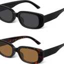 Rectangle Sunglasses for Womens Men - Trendy Y2K Retro Sun Glasses 90s Vintage Fashion UV400 Protection Eyeglasses (01black+leopard)