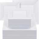 Goodluck 100 Pack Square Plastic Plates, Heavy Duty 50 Dinner Plates 9.5" and 50 Dessert Plates 6.5", Fancy Disposable Plates for Wedding, Holiday Party, Birthday, White