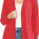 Women's Open Front Cardigan with Pockets Long Sleeve Solid Color Lightweight Knit Sweater (Red, S)