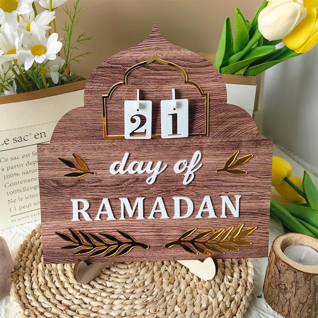 Ramadan Countdown Calendar 2026, Ramadan Decorations for Home, Wooden Eid Mubarak Ramadan Advent Calendars for Islamic Muslim Gift Date Tracker Table Decor -
