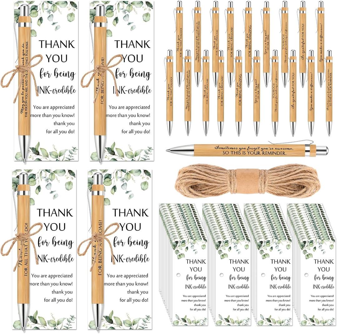 Fulmoon 60 Set Employee Appreciation Gifts May You Be Proud Sign Wood Bamboo Pens with Thank You Bookmark Cards for Coworker End of School Gifts for Classroom Teacher Student Supplies Party Favor