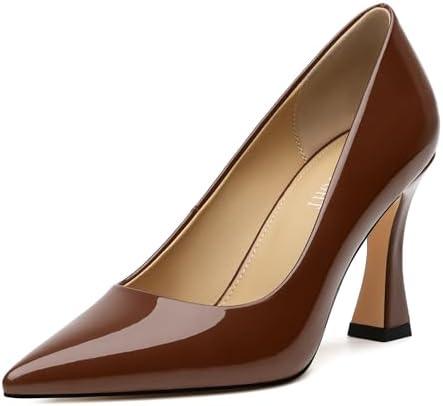 AMBELIGHT Women's Pumps Closed Pointed Toe High Heels Classic Slip On Pumps Sexy Patent Leather Stiletto Heels 3 Inch Wedding Bride Formal Dress Heel Shoes for Women, 8.5