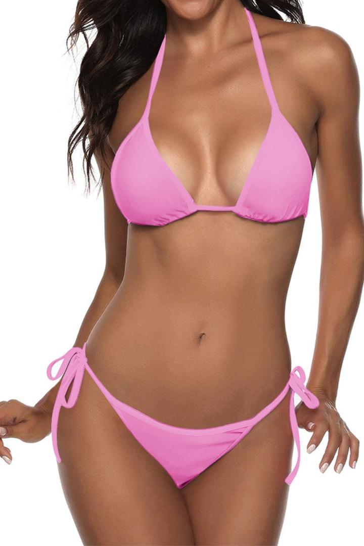 Women Two Piece Swimsuit Sexy Swimwear Halter String Triangle Bikini Sets, Large 