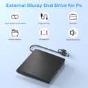 External Blu Ray Drive, Support 50G Disc Read/Write Bluray Drives, Portable 3D Blu Ray Burner with USB 3.0 and Type-C, Blu Ray Reader Suitable for Windows XP/7/8/10/11 MacOS for Laptop, Desktop, Mac