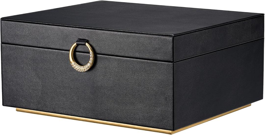 pickpiff 2 Layer Jewelry Box Organizer for Women, Jewelry Organizer with Handle & Removable Tray, Necklace Holder Ring Earring Storage, Velvet Lined Jewelry Case for Home or Travel, Gift Ready, Black