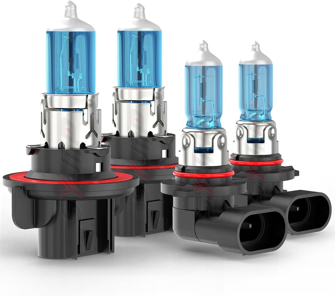 Upgraded Halogen Headlight Bulbs for Ford F150 F250 F350 F450 2005 2006 2007 2008 2009 2010 2011 2012 2013 2014, H13 9008 High Low Beam 9145 Fog Light, 6000K White, 300% Brightness, Plug n Play, 4 PCS