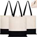 Canvas Tote Bag with Zipper & Inner Pocket, Reusable Grocery Shopping Bags, Fashionable Tote Bag ([A0] Off White / Black)