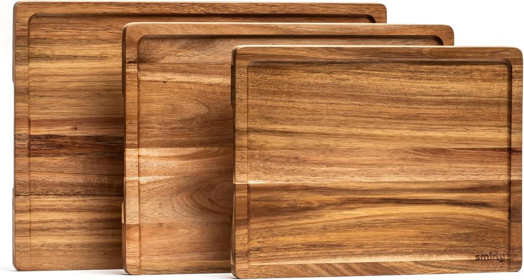 SMIRLY Wood Cutting Board, Bamboo Cutting Board Set, Chopping Board and Wooden Cutting Boards for Kitchen, Small Wood Cutting Board and butcher block (Acacia Wood, 3 Pack)