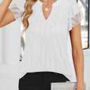 Women's Summer Puff Short Sleeve V Neck Dressy Blouses Shirts Double Layers Casual Loose Fit Mesh Flowy Tunic Tops (White, XXL)