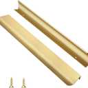 4 Pack 16" (400mm) Overall Length Edge Finger Pull,Brushed Brass Concealed Kitchen Cabinet Handle,Top Mount Flat Cabinet Pulls for Cupboard Door Drawer,6814