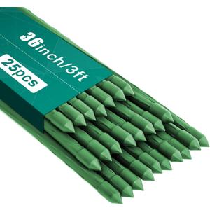 FEED GARDEN Garden Stakes 36 Inch 3ft 25 Pack, Sturdy Plant Metal Sticks Support, Plastic Coated Plant Stakes, Tomato Stakes, Beans, Trees