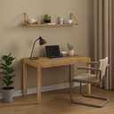 NTC Flow Modern Wooden Rectangle Desk Table with Hidden Drawer – Waterproof & Heat Resistant - Teak Look