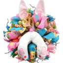Egolot 16 Inch Easter Bunny Ears Butt Wreath for Front Door, Bunny Thief Carrots Eggs Mesh Deco Wreath for Spring Easter Decoration, Lovely Bunny for Home Decor Porch Door and Wall