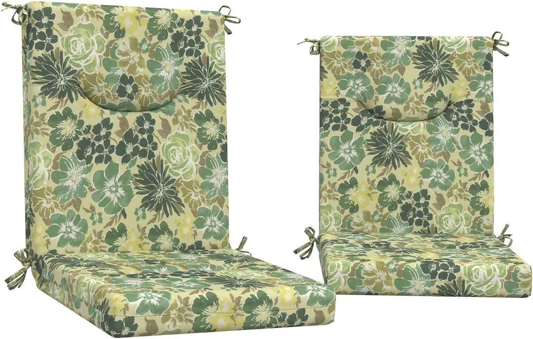 DYTXIII Outdoor High Back Chair Cushions Set of 2, 44x20 in Water Repellent Patio Seat Cushions with Elastic Sponge, All Weather Cushions for Rocking, Dining Chairs, Patio Furniture - Green Rose, 44"x20"x2.5"