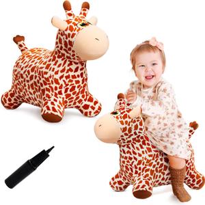 VangeBow Giraffe Bouncy Horse Toys for 1 2 3 4 5 Year Old Kid Gift, Plush Giraffe Ride On Bouncy Animal for Toddlers 1-3, Indoor Outdoor Inflatable Hopping Toys for Girl Boy Birthday Gift(Pump Includ)