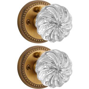 2 Pack Crystal Knobs Antique Brass Door Knob Interior Privacy Door Knob for Bedroom and Bathroom Glass Door Knob